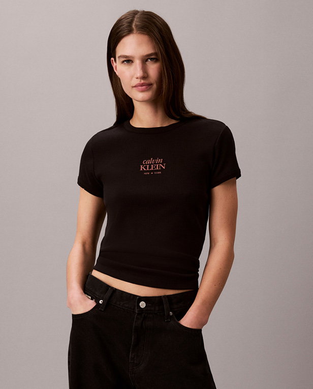 SLIM RIBBED COTTON LOGO T-SHIRT