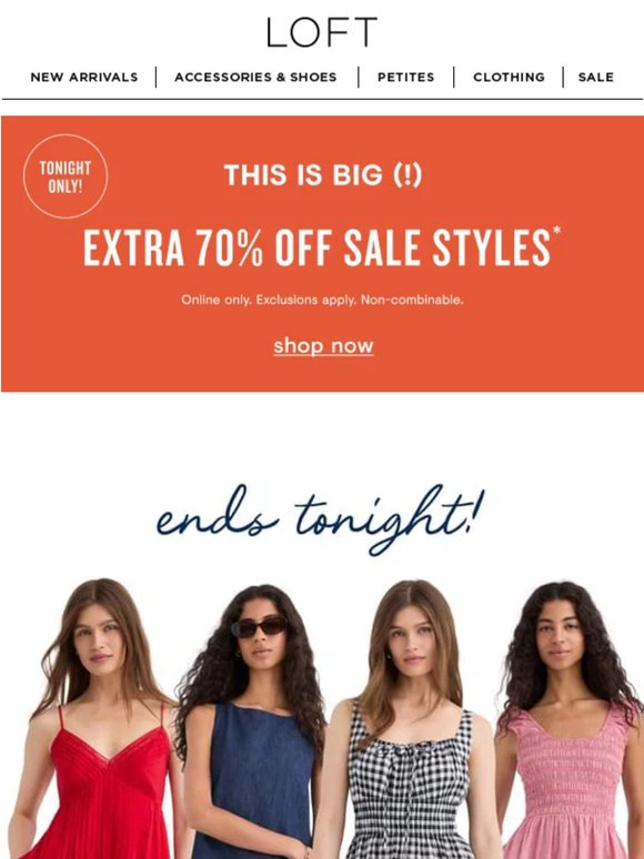 TONIGHT ONLY: extra 70% off sale styles!