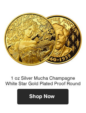 1 oz Silver Mucha Champagne White Star