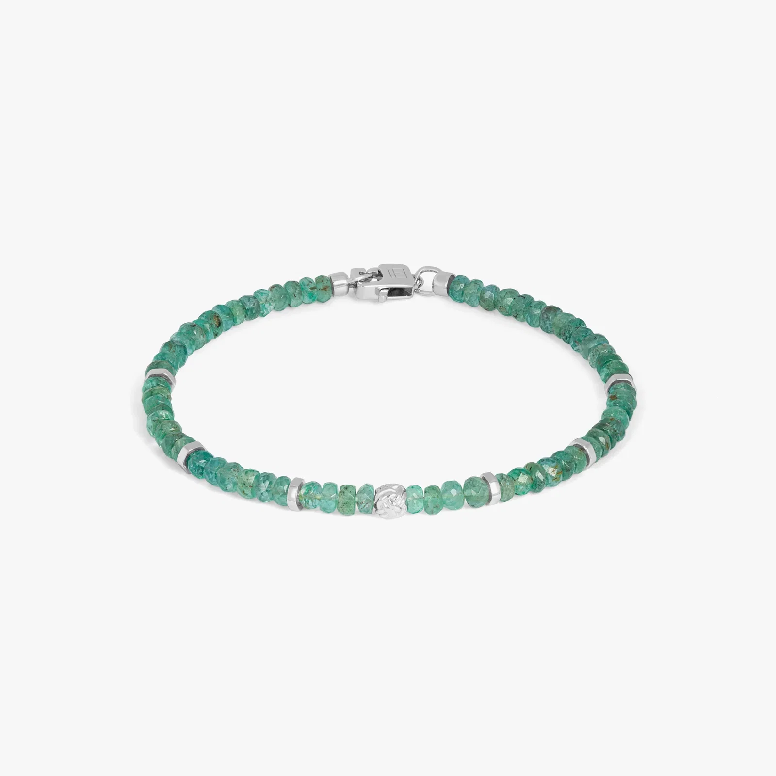 Image of Nodo Beaded Bracelet In Rhodium Plated Silver With Green Emerald
