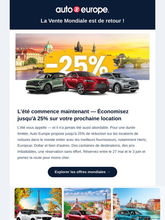 La Vente Mondiale est lancée | Jusqu'à 20 % de réduction sur les locations