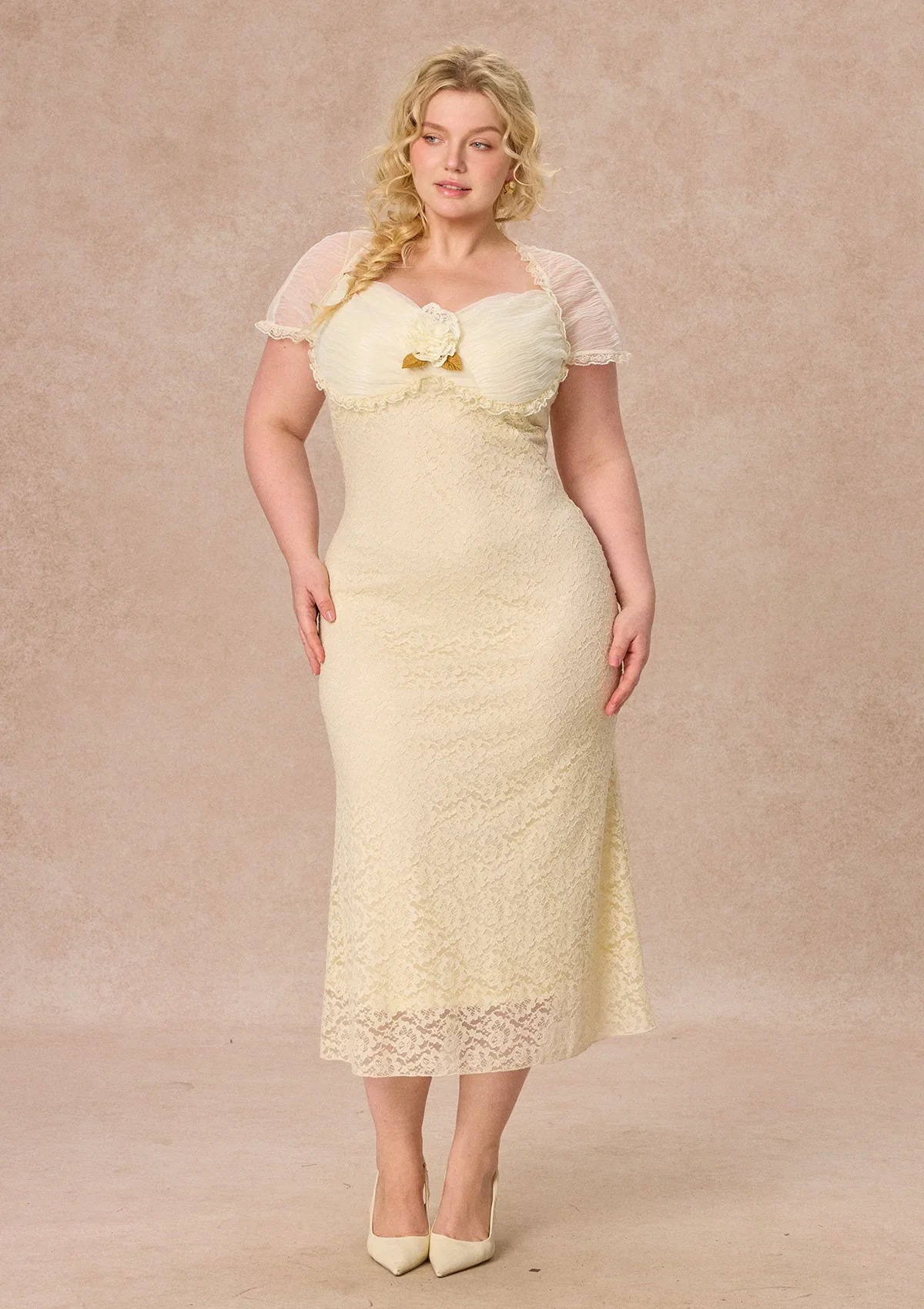 Image of Curve&Plus Cream Letter Dress