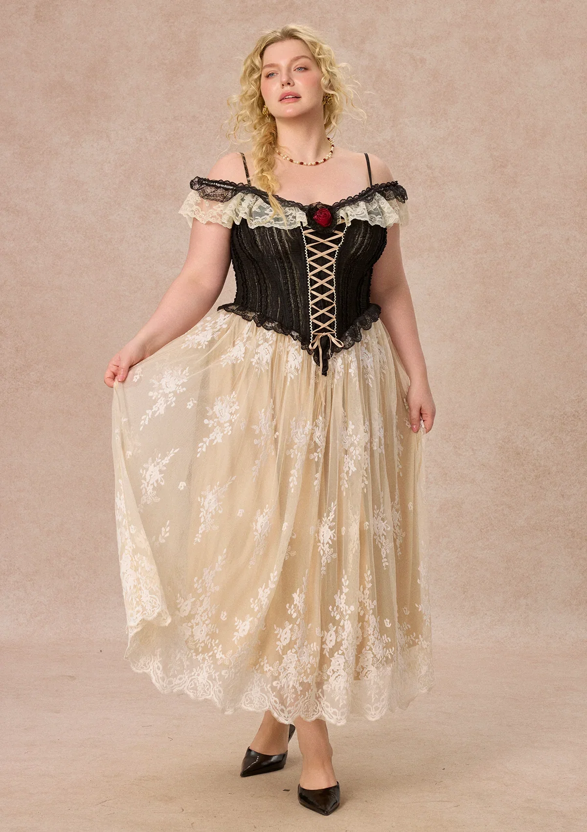 Image of Curve&Plus Midnight Crimson Rose Corset Dress