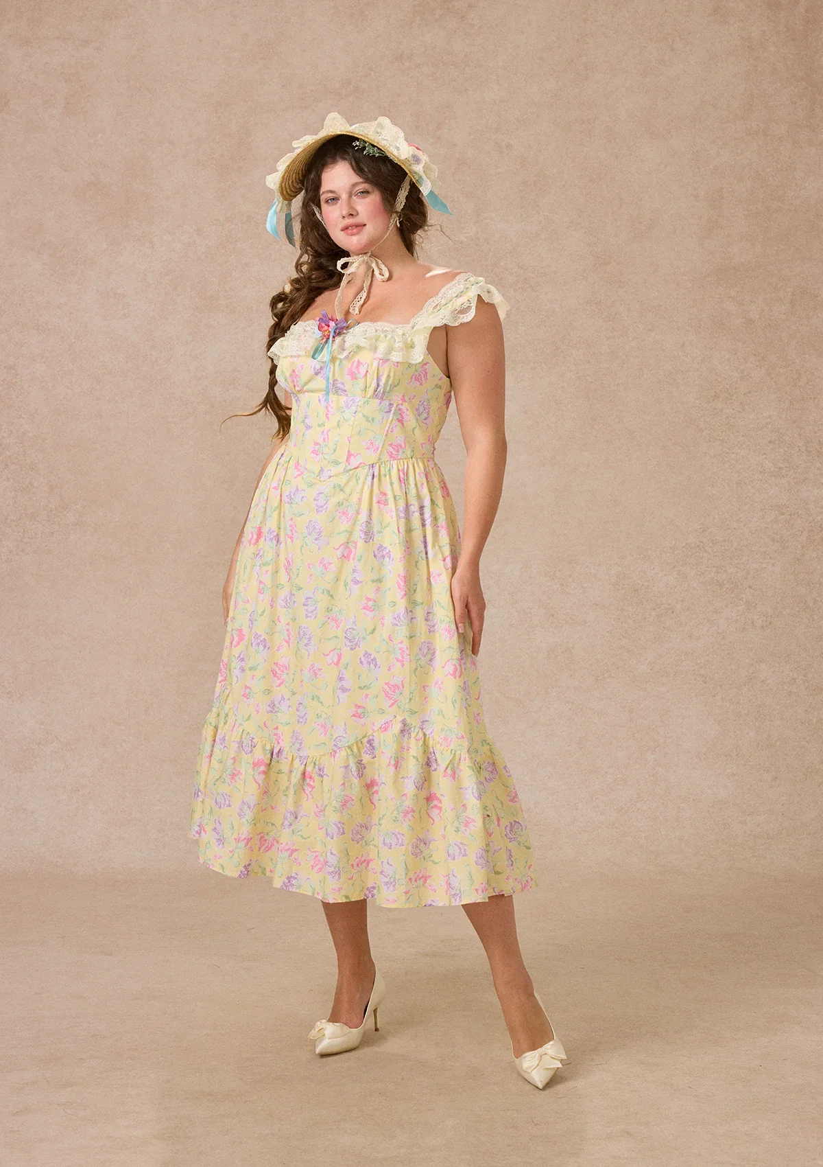 Image of Curve&Plus Honey Tea Garden Dress
