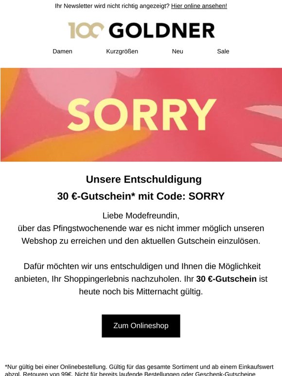 30 € Einkaufsgutschein als Entschuldigung