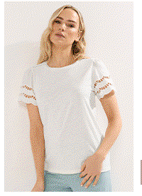White Embroidered Sleeve Cotton T-Shirt