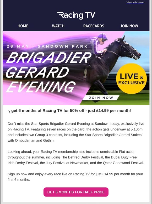 Watch the Star Sports Brigadier Gerard Evening exclusively live!