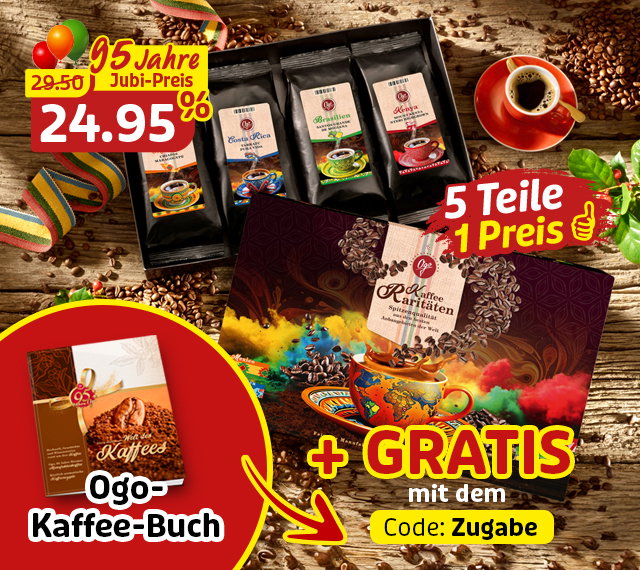 Ogo Kaffee-Raritäten mit GRATIS Kaffeebuch zum Jubiläumspreis
