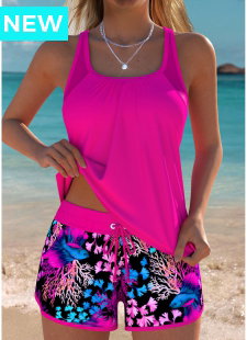 Tummy Coverage Mid Waisted Marine Life Print Tankini Set