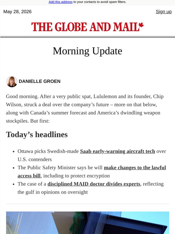 Morning Update: Lululemon calls a truce with Chip Wilson