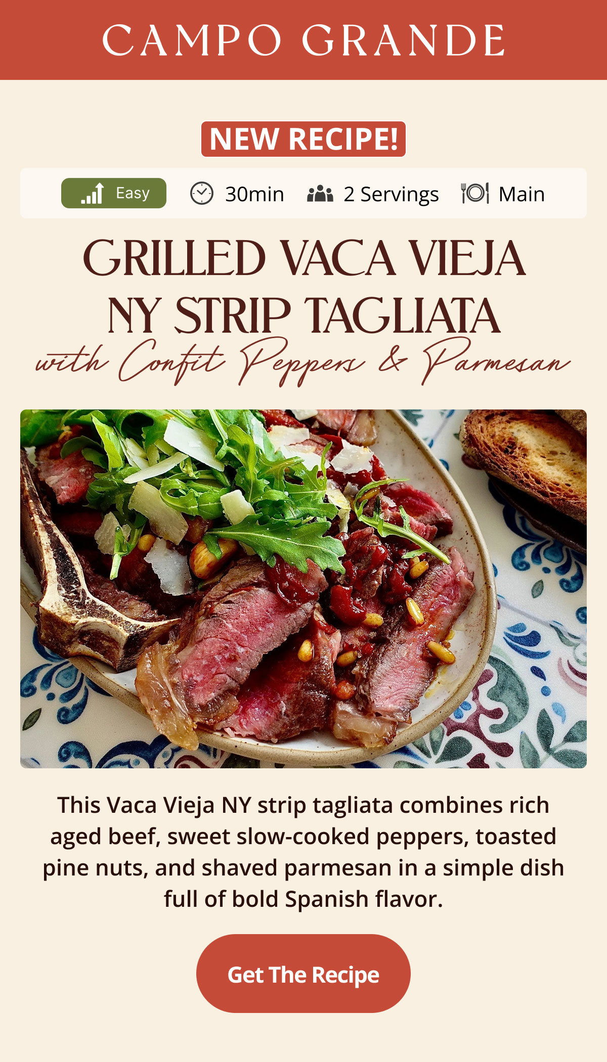 Grilled Vaca Vieja NY Strip Tagliata with Confit Peppers & Parmesan