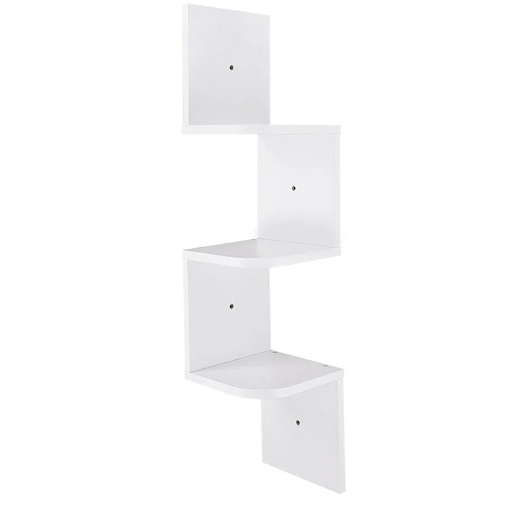 Image of Yescom 3 Tiers Zig Zag Floating Wall Mount Corner Shelf Wooden Display Shelves Storage Organizer with Gradienter White