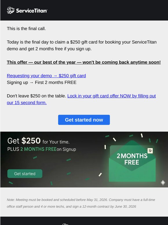 LAST CHANCE  — Claim $250 + 2 months of ServiceTitan!