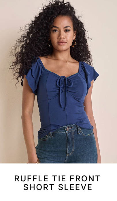 Ruffle Tie Front Short Sleeve