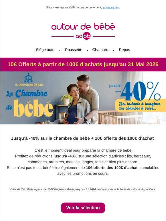 Jusqu’à -40% sur la chambre de bébé