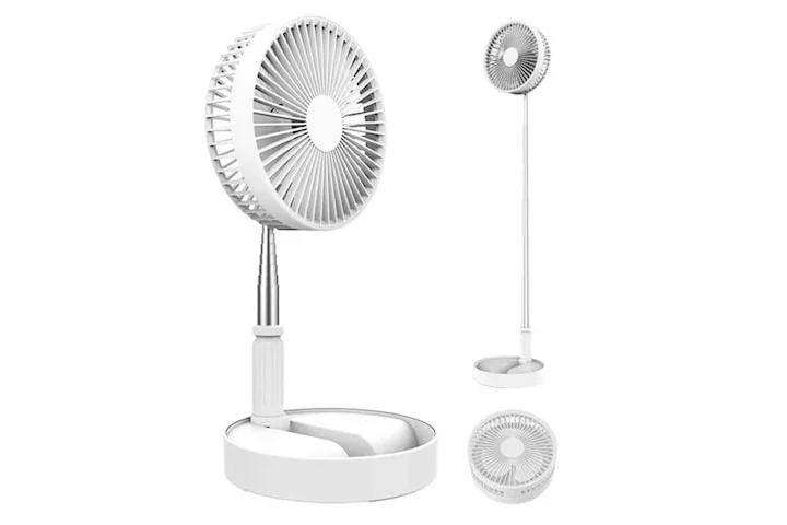 Oppladbar sammenleggbar vifte 70 cm - Bærbar gulvvifte/bordvifte med batteri hvit