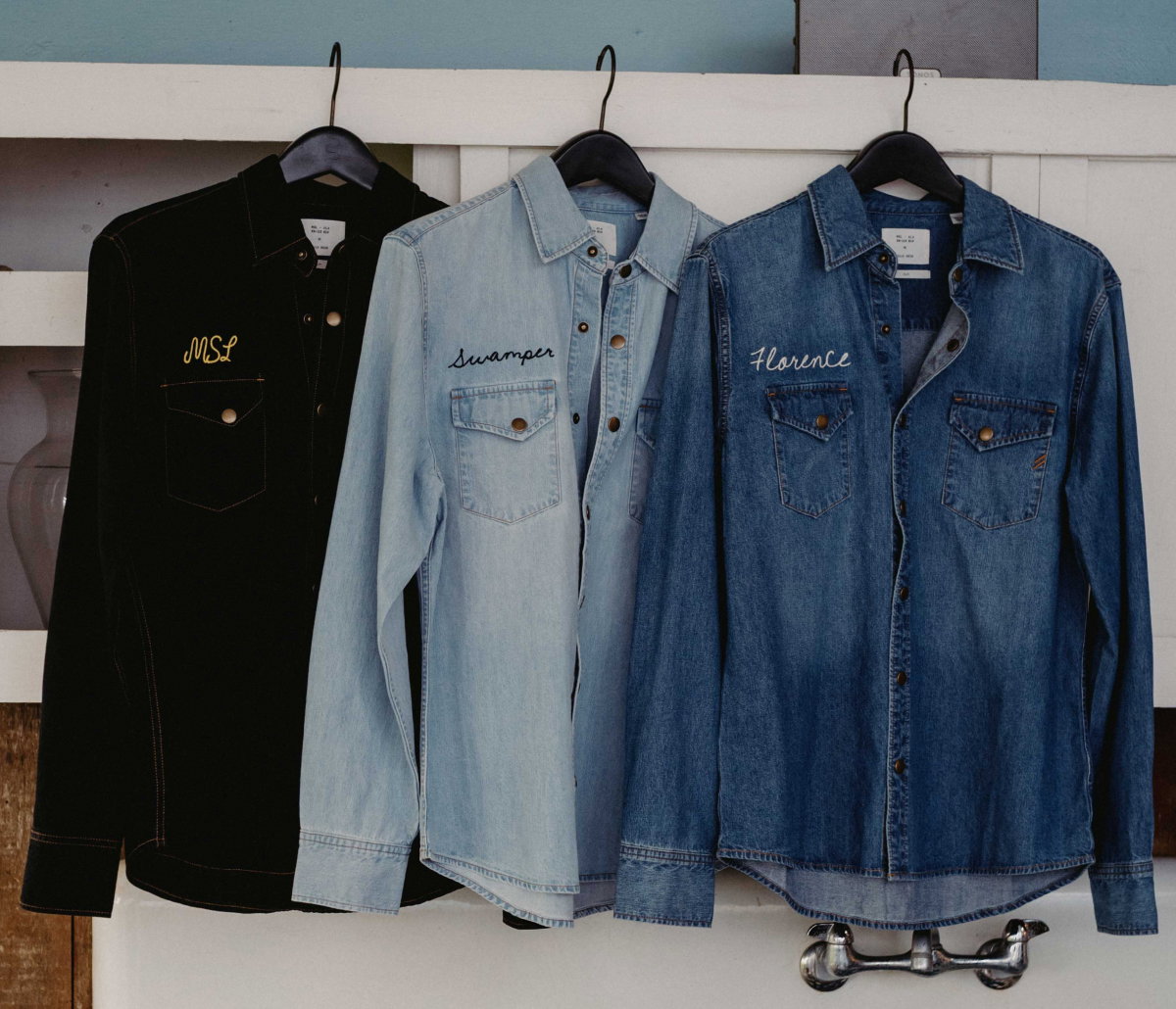 Shirts with custom chainstitching.