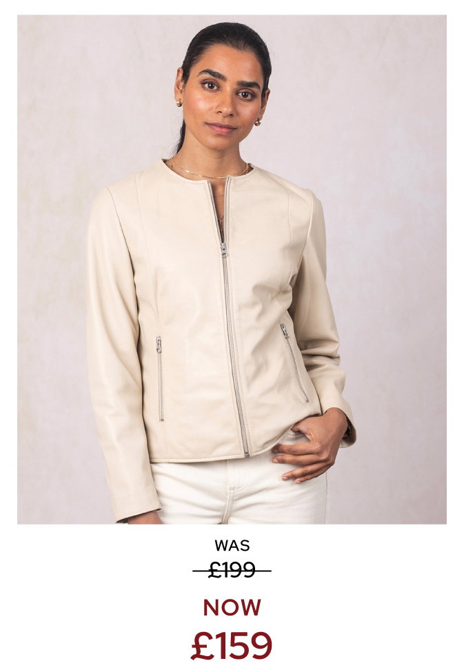Crosby Collarless Leather Jacket Parchment