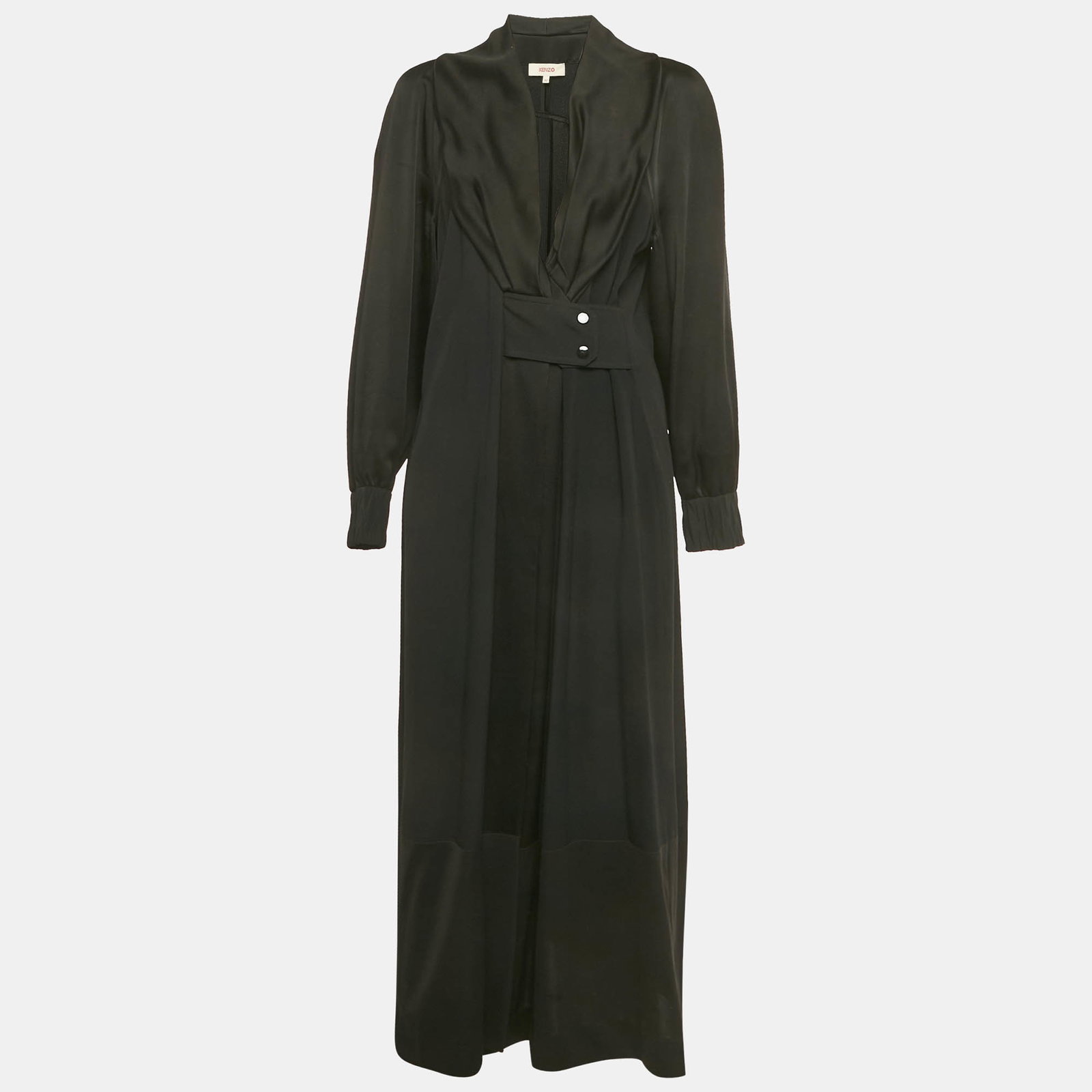 Black Sateen and Jersey Trim Maxi Dress L