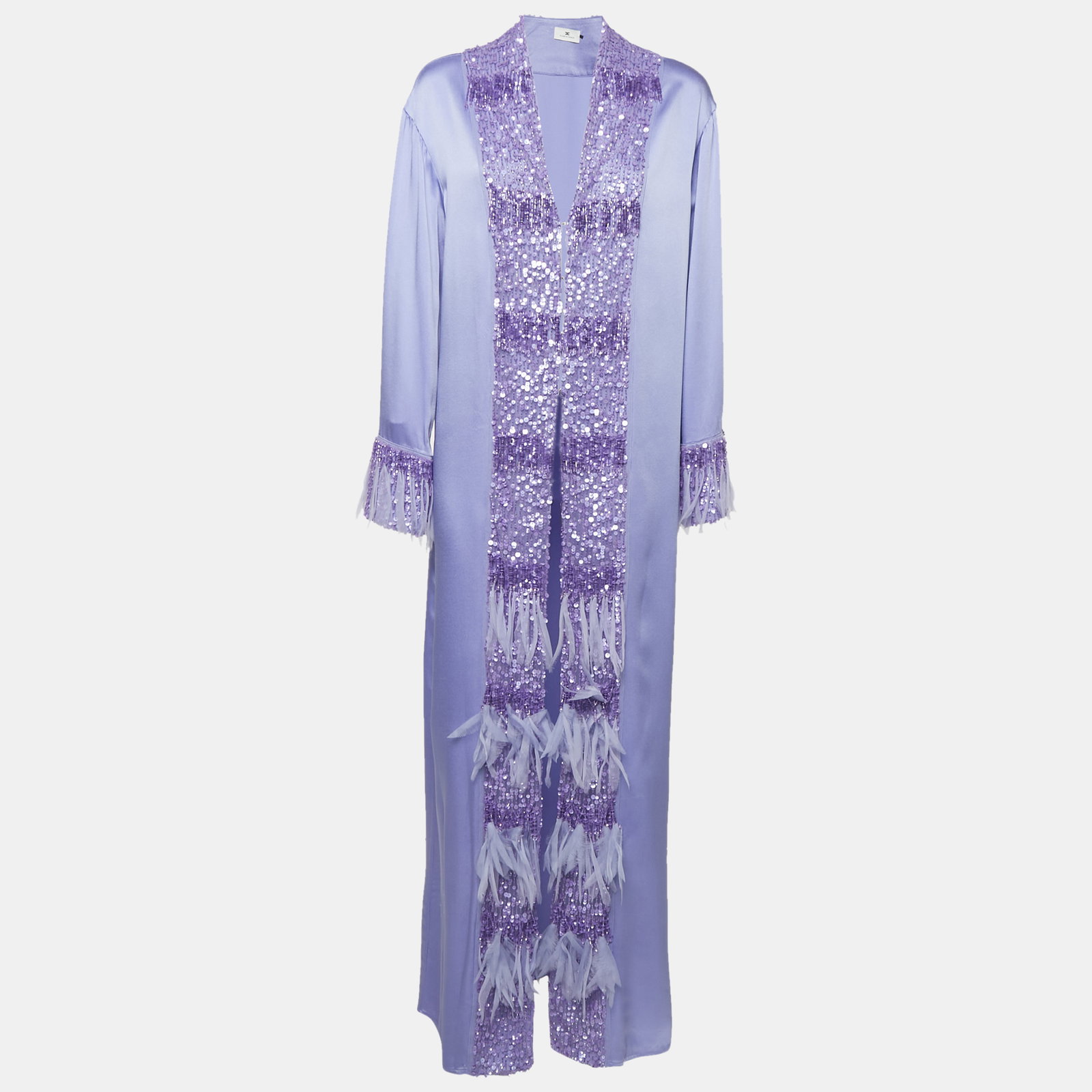 Purple Embellished Satin Kaftan Dress S