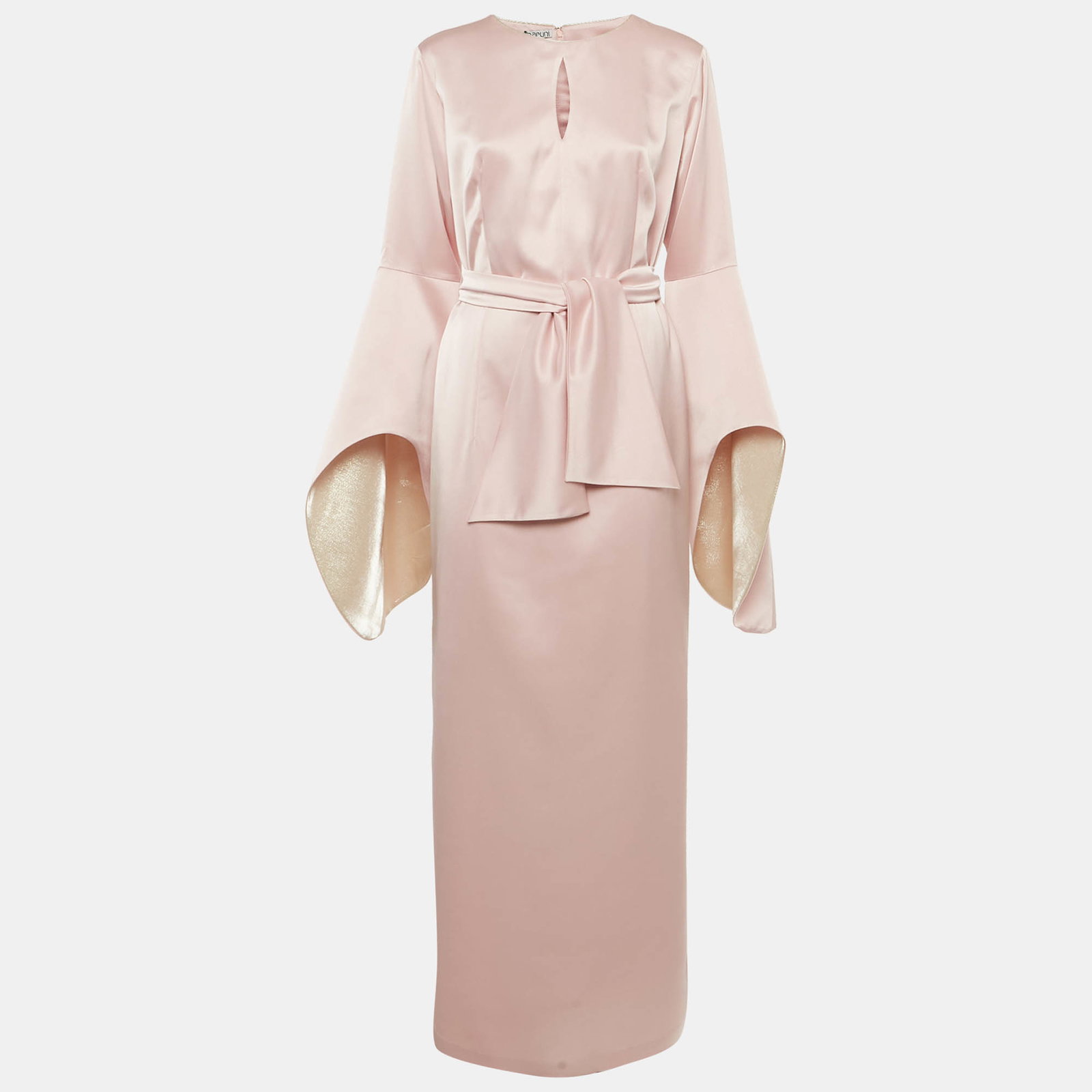 Pink Satin Sleeve Detail Belted Alchemilla Maxi Dress XL
