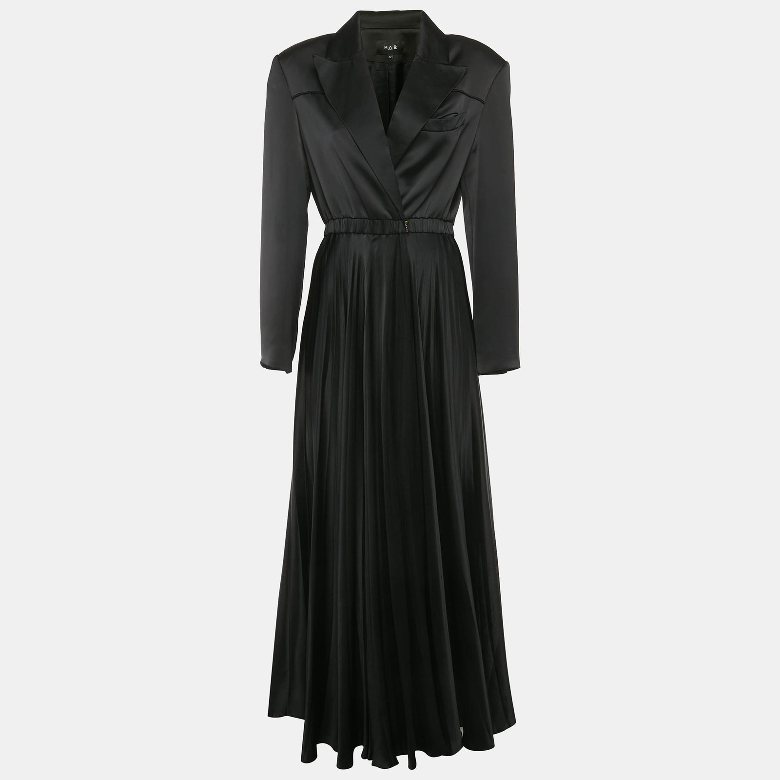 Black Satin Double Breasted Plisse Maxi Dress XL