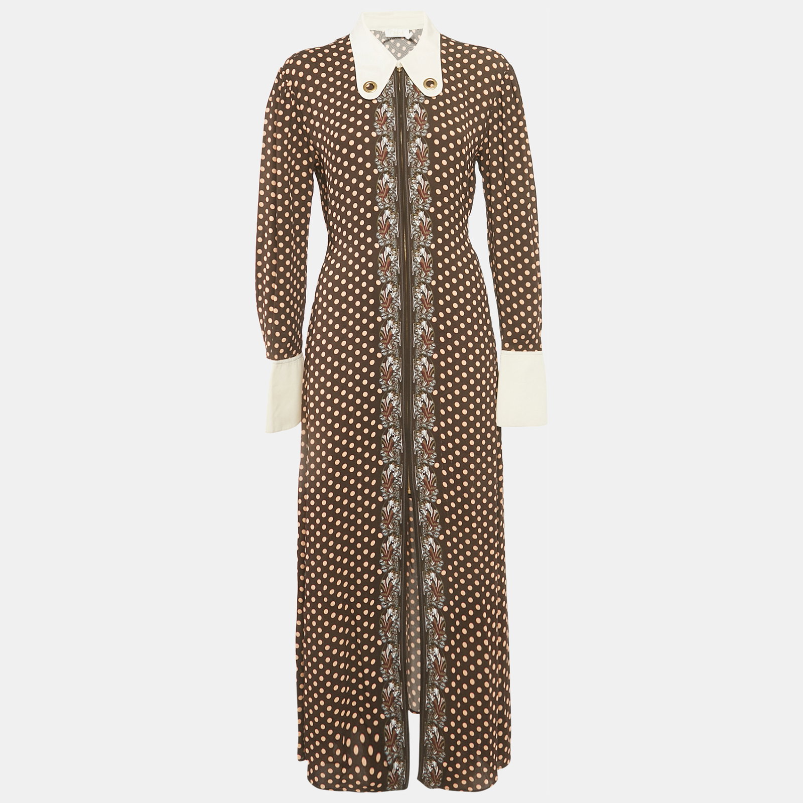 Chloé Brown Printed Crepe & Silk Maxi Dress L