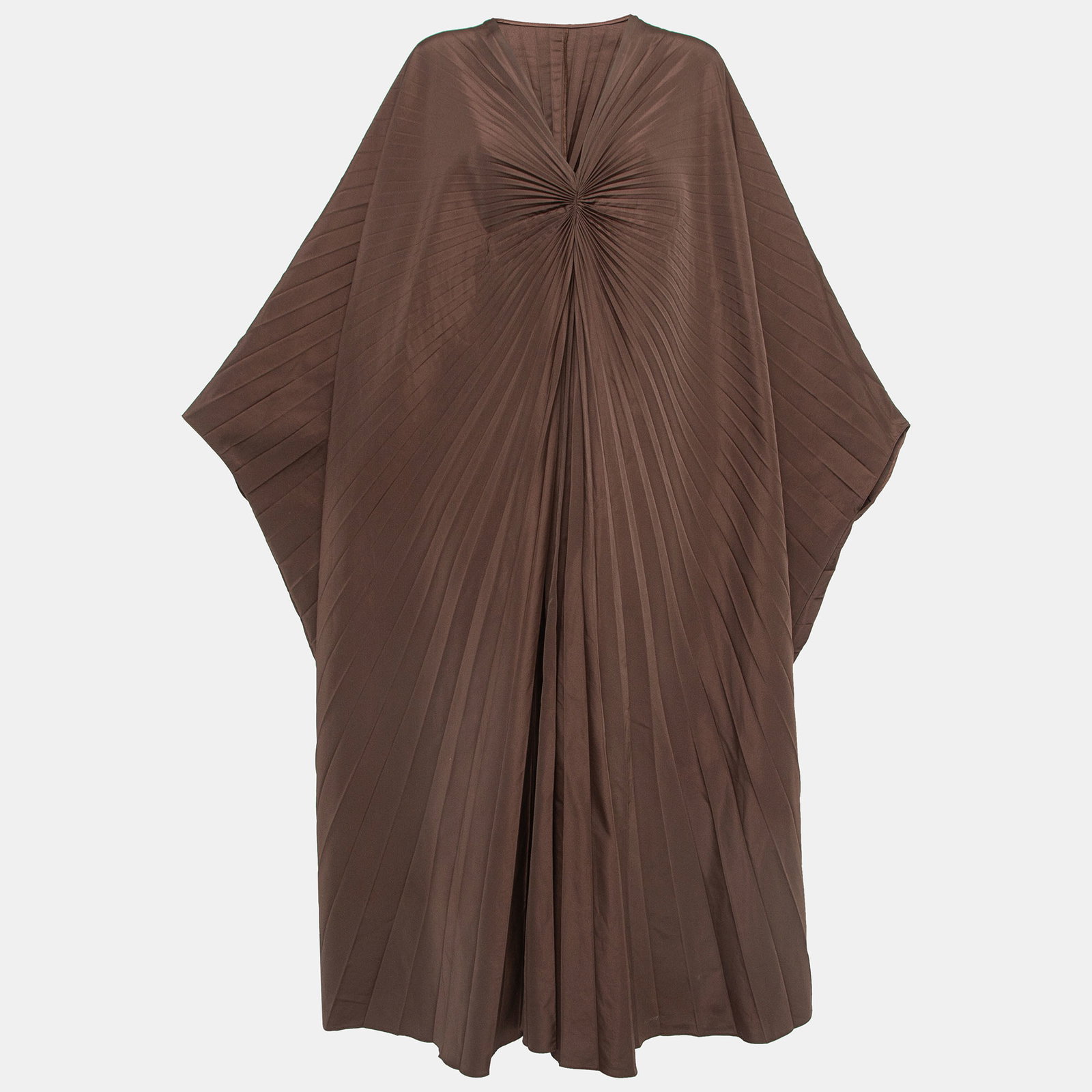 Brown Cotton Blend Micro Faille Plisse Dress S