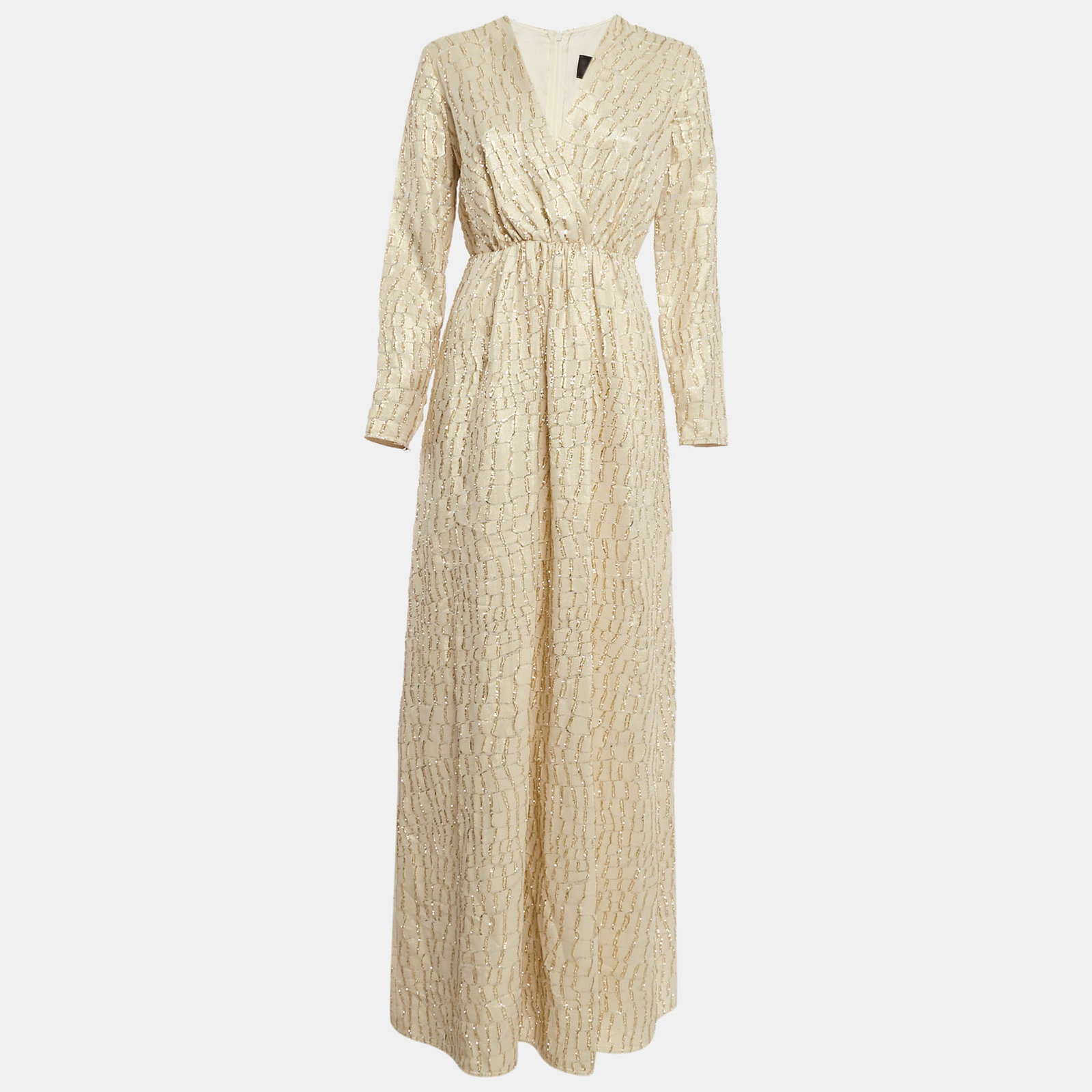 Cream Brocade Fil-Coupe Zeda Maxi Dress S