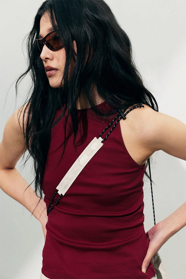RED FITTED COTTON JERSEY TANK TOP