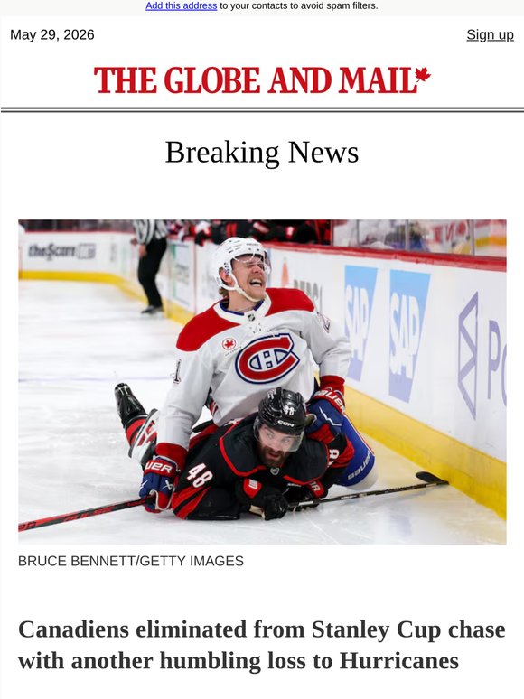 Breaking News: Canadiens eliminated from Stanley Cup chase with another humbling loss to Hurricanes