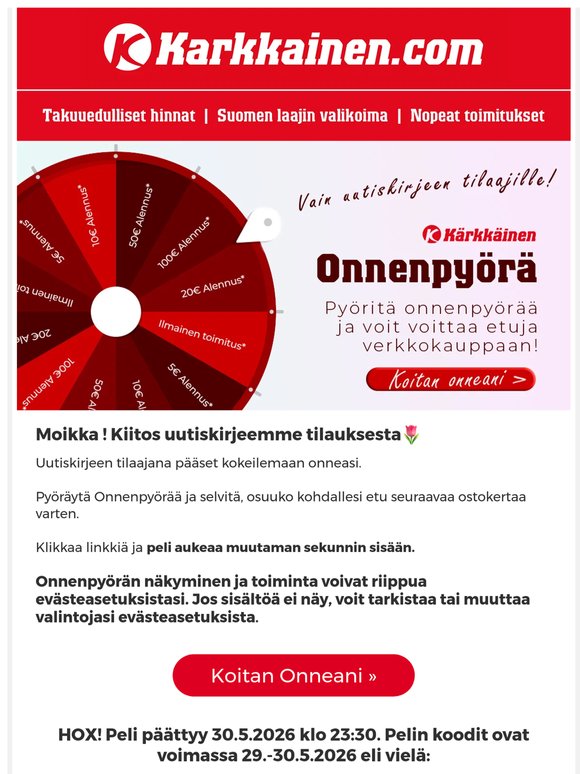, kokeile onneasi onnenpyörässä!