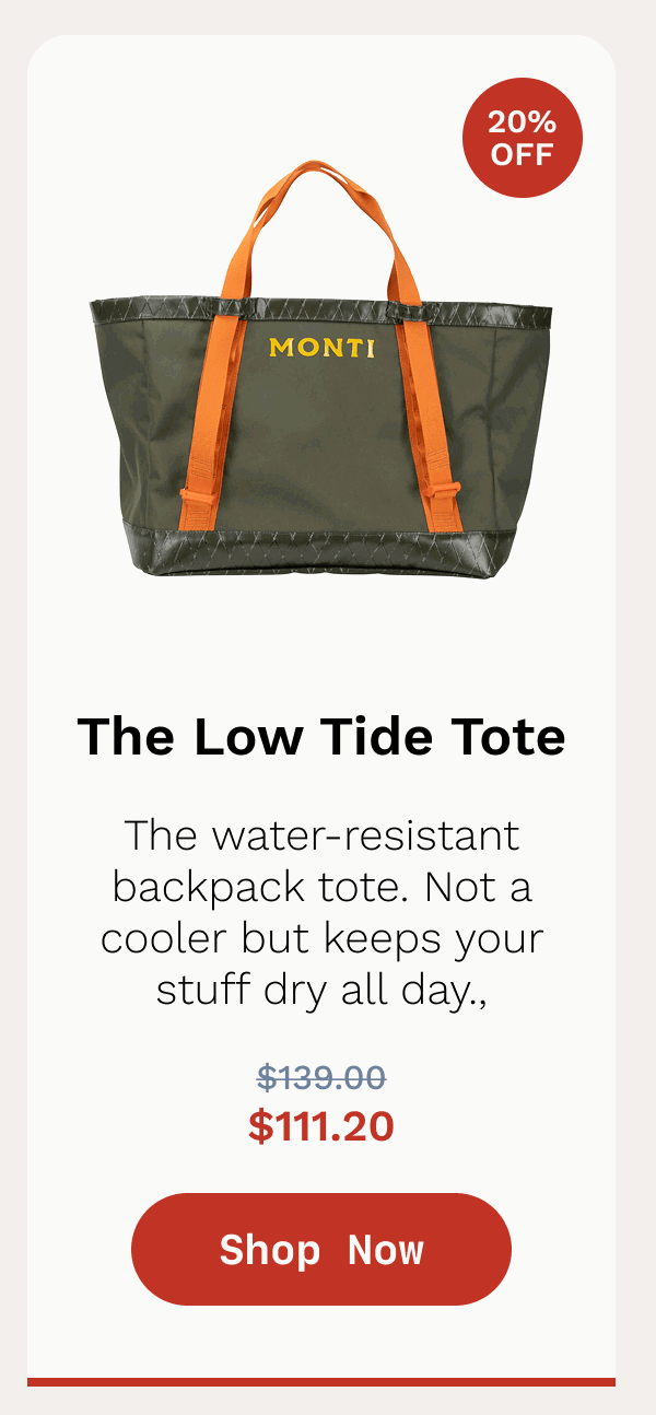 The Low Tide Tote - The water-resistance backpack tote. Not a cooler but keeps your stuff dry all day. SHOP NOW