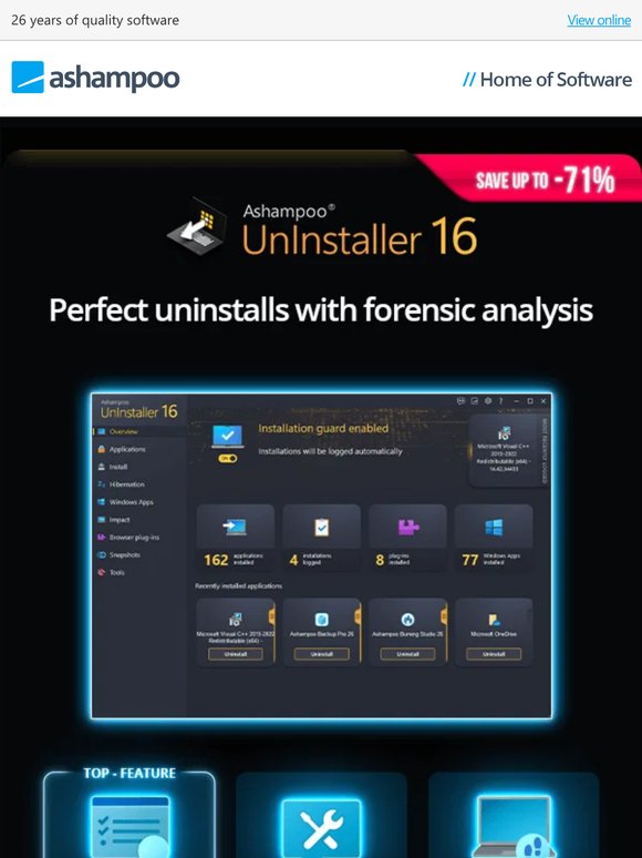 Uninstall unwanted programs down to the last byte - Ashampoo UnInstaller 16