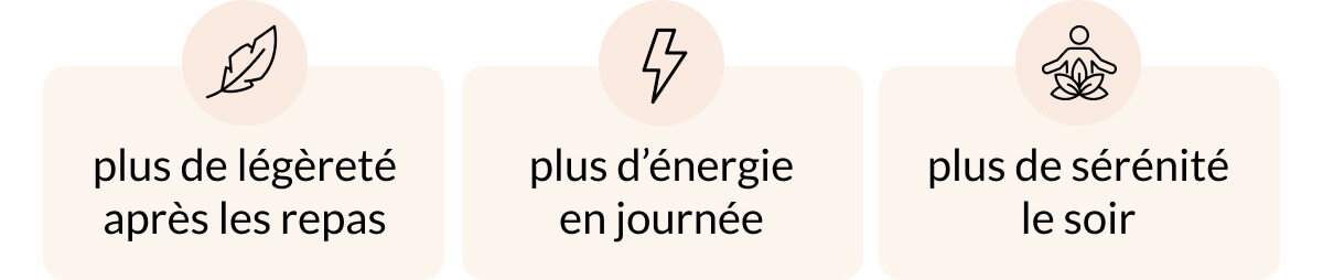 plus de légèreté après les repas plus d’énergie en journée plus de sérénité le soir