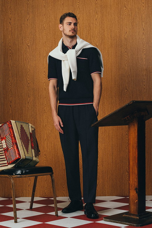 ESTABAN Crochet Knit Quarter-Zip Polo Shirt