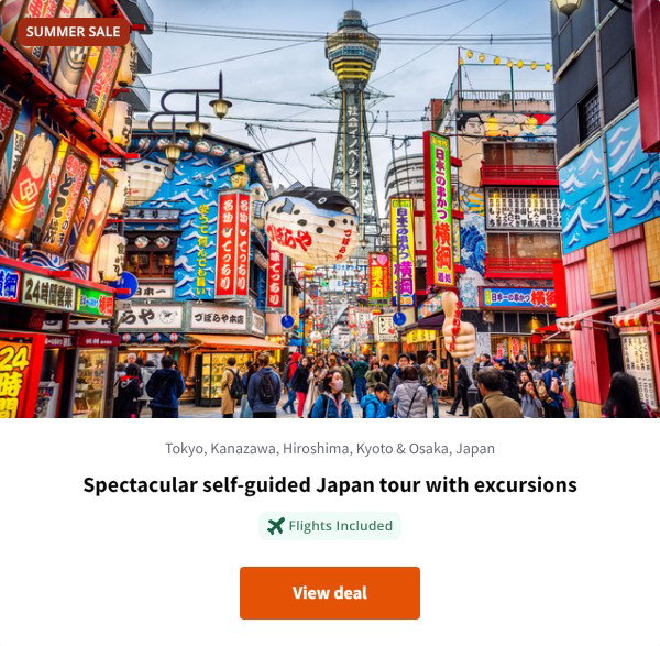 Spectacular self-guided Japan tour with excursions