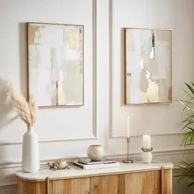 Set of 2 Minimal Luxe Abstract Framed Canvases