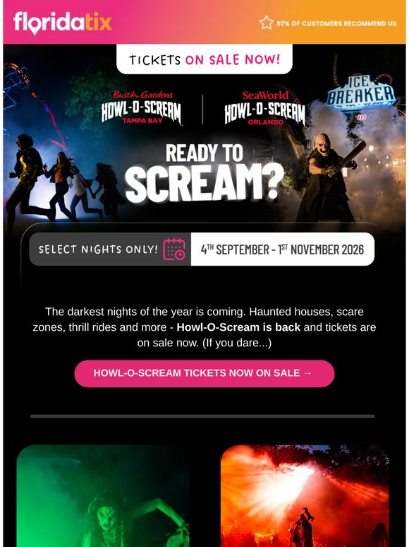 🎃 Dare to enter? Howl-O-Scream tickets are HERE