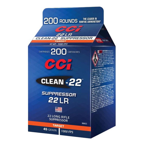 CCI 22 LR Suppressor Clean-22 Blk 45Gr LRN 200rd
