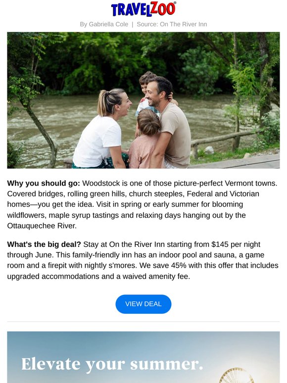 $145—Riverfront Vermont stays, 45% off