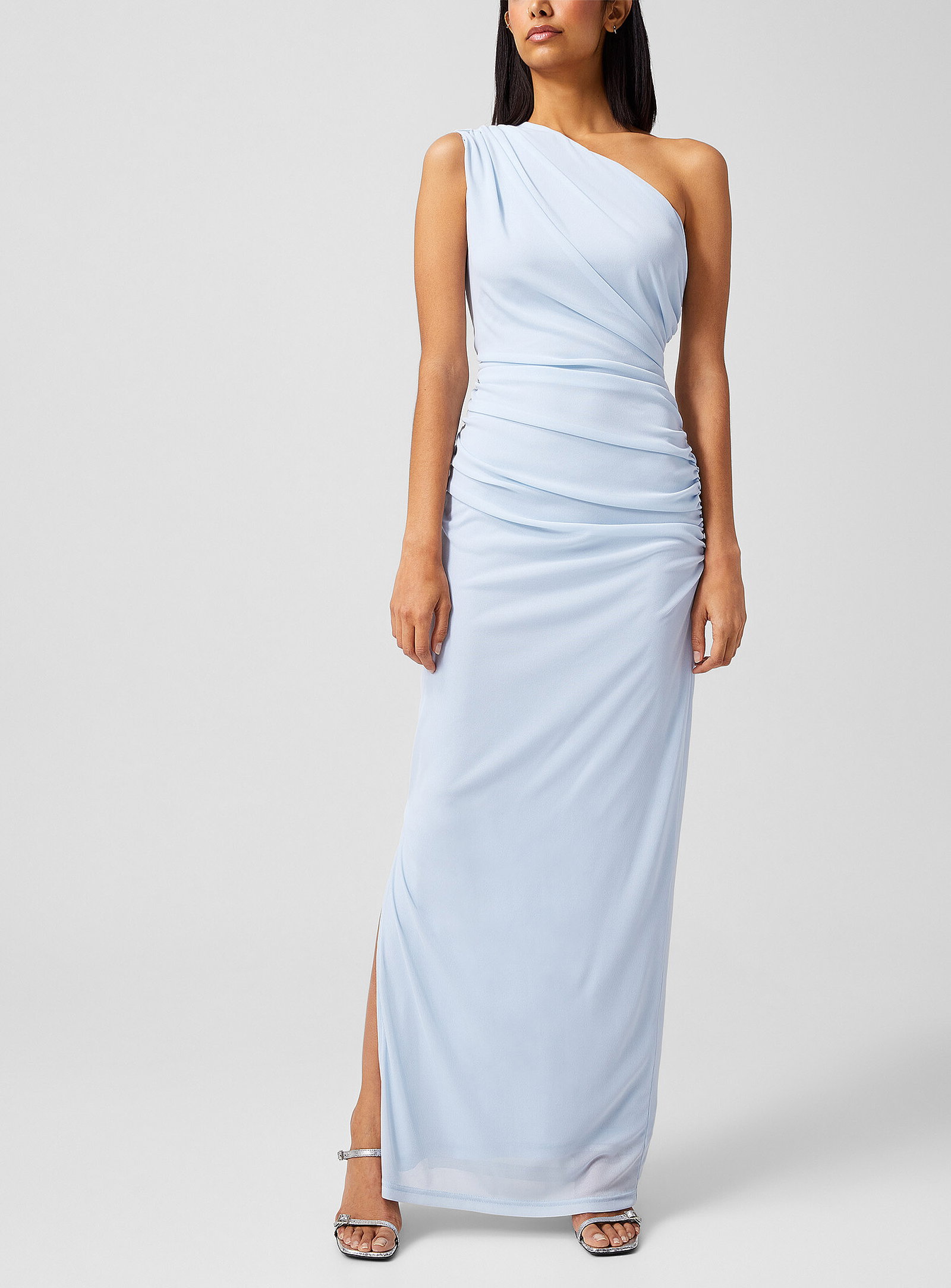 Diagonally draped fitted dress