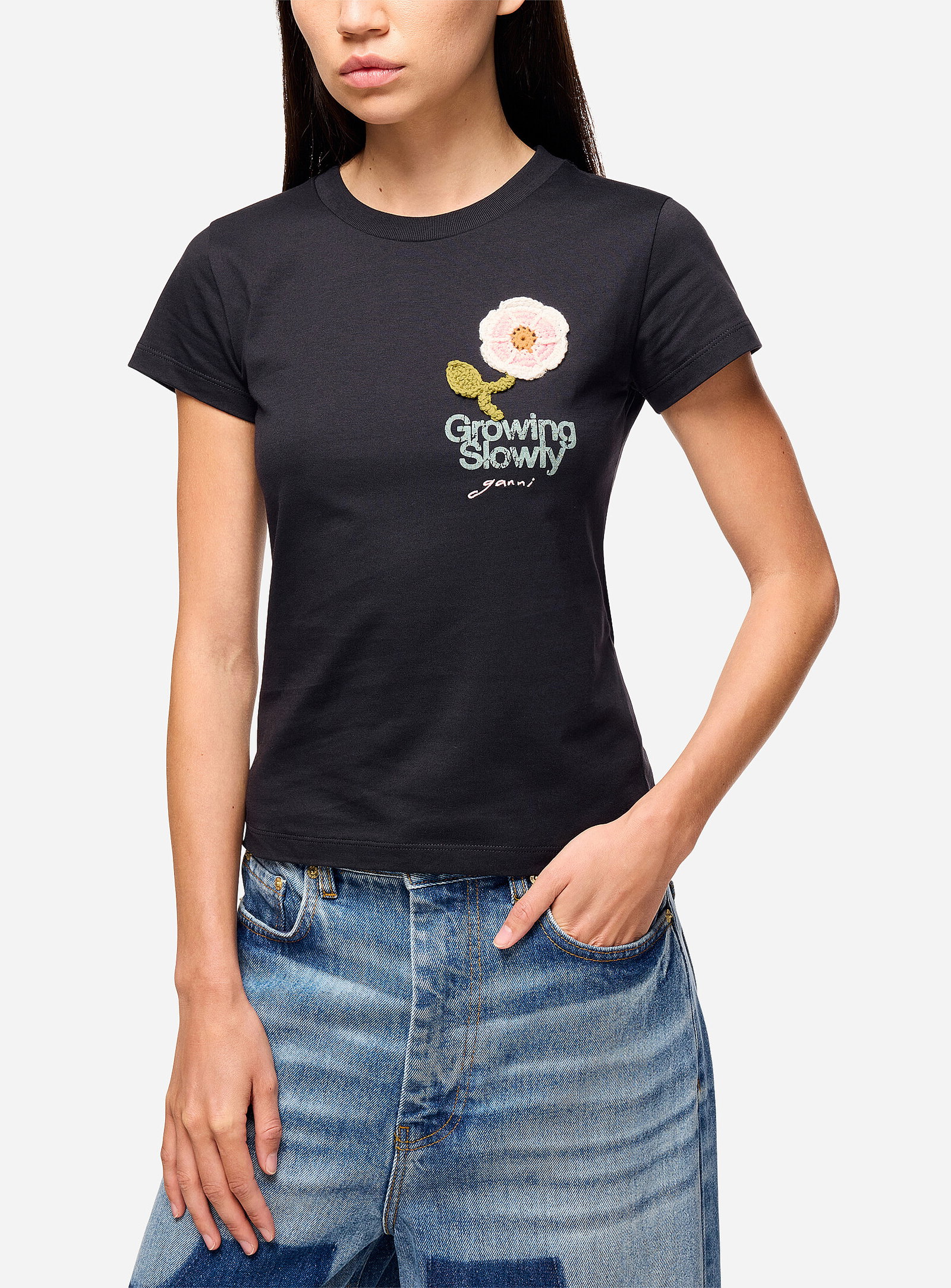 Crocheted flower T-shirt