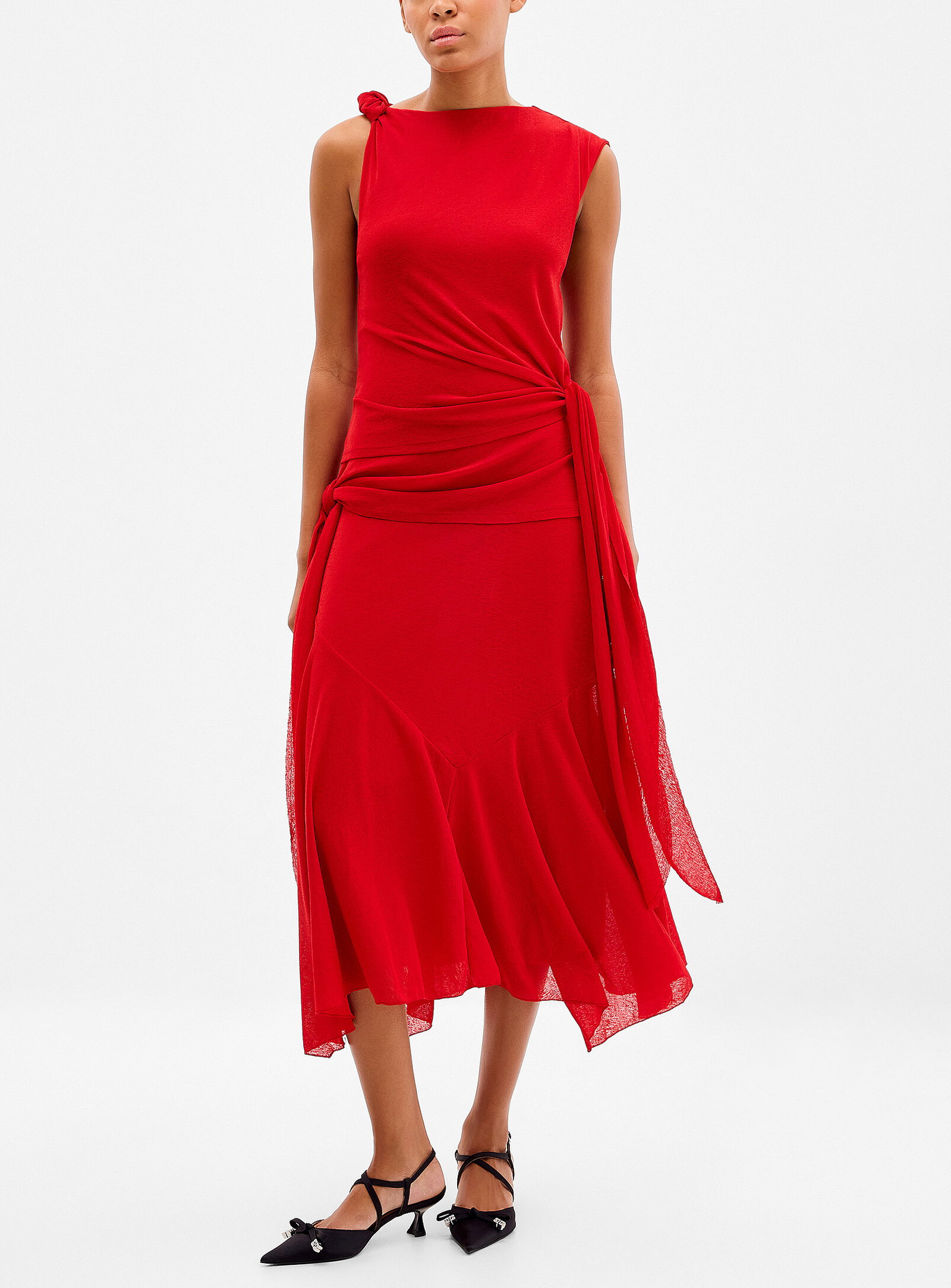 Asymmetrical knots red dress
