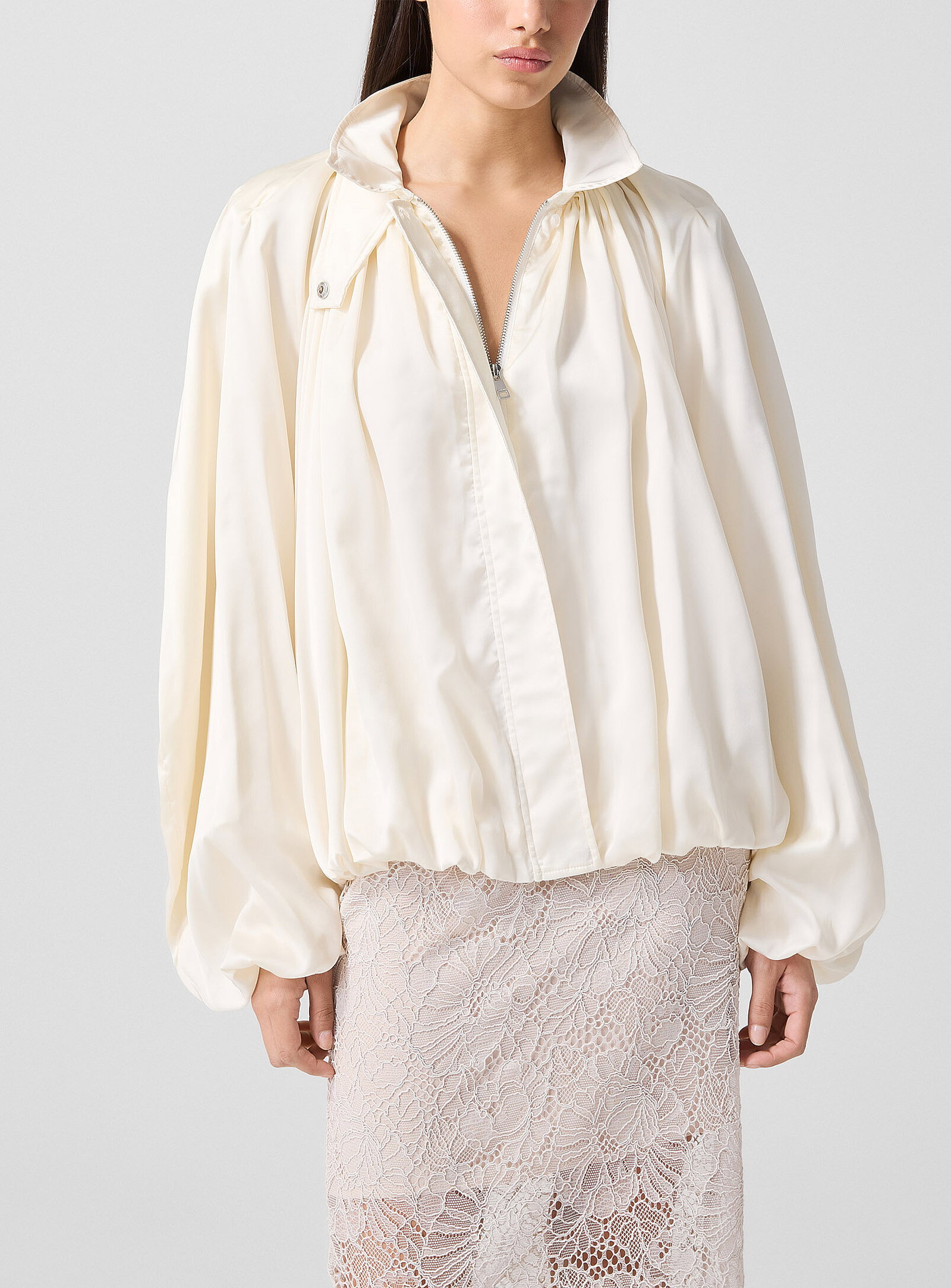 Satin draped bomber