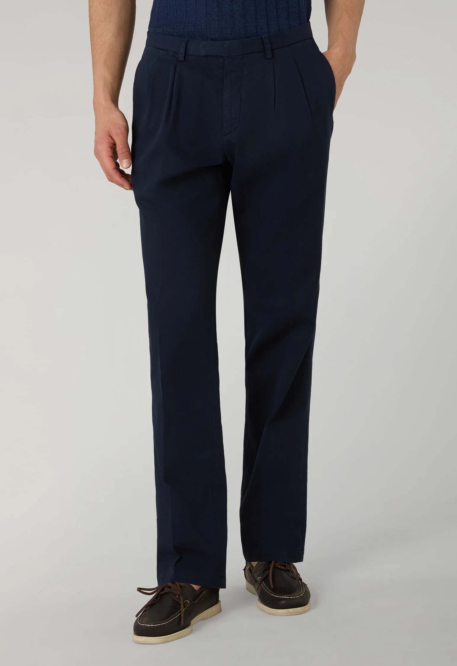 Image of Blue Garment Dyed Stretch Cotton Napoli Trousers