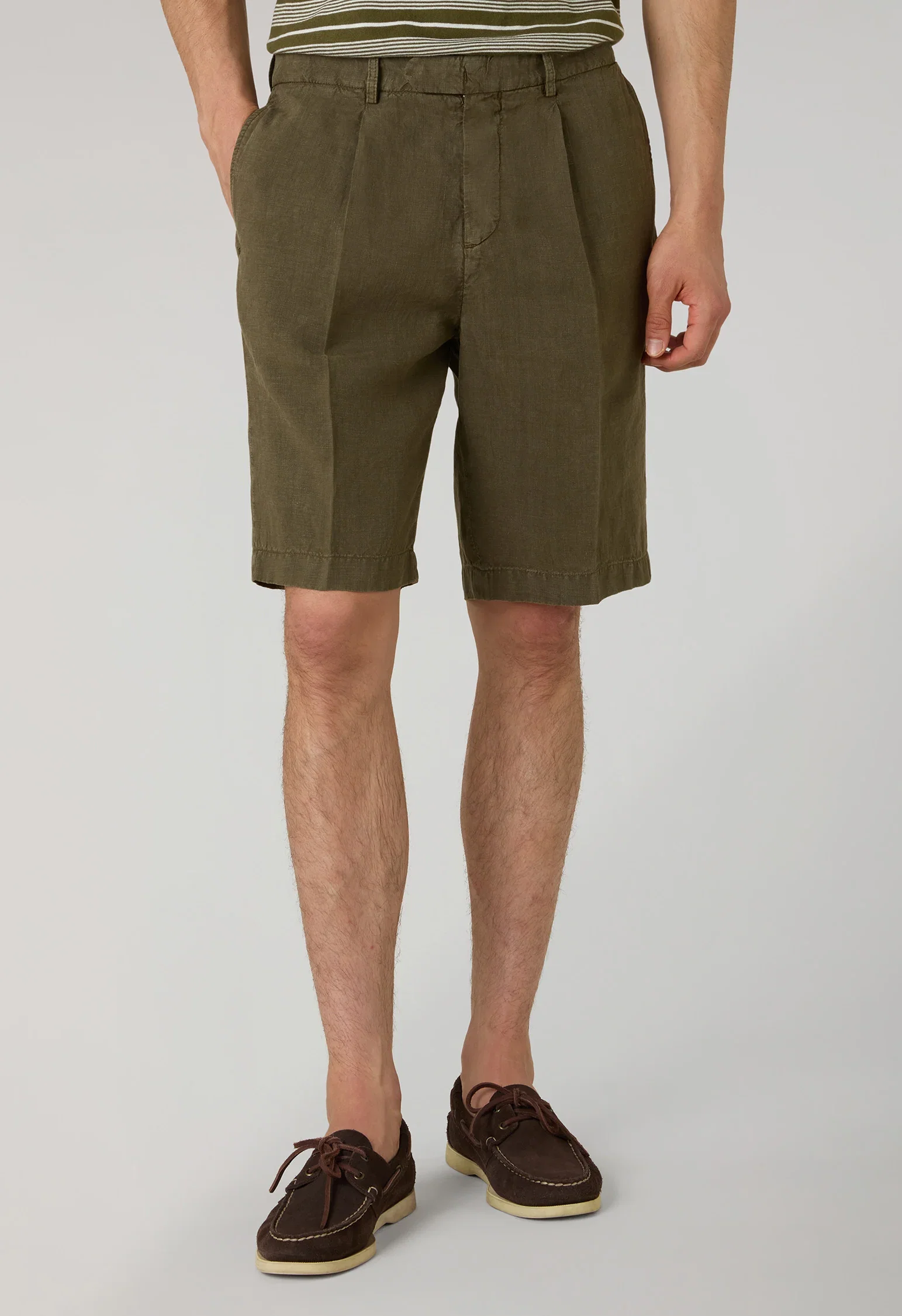 Image of Light Brown Garment Dyed Linen Bermuda