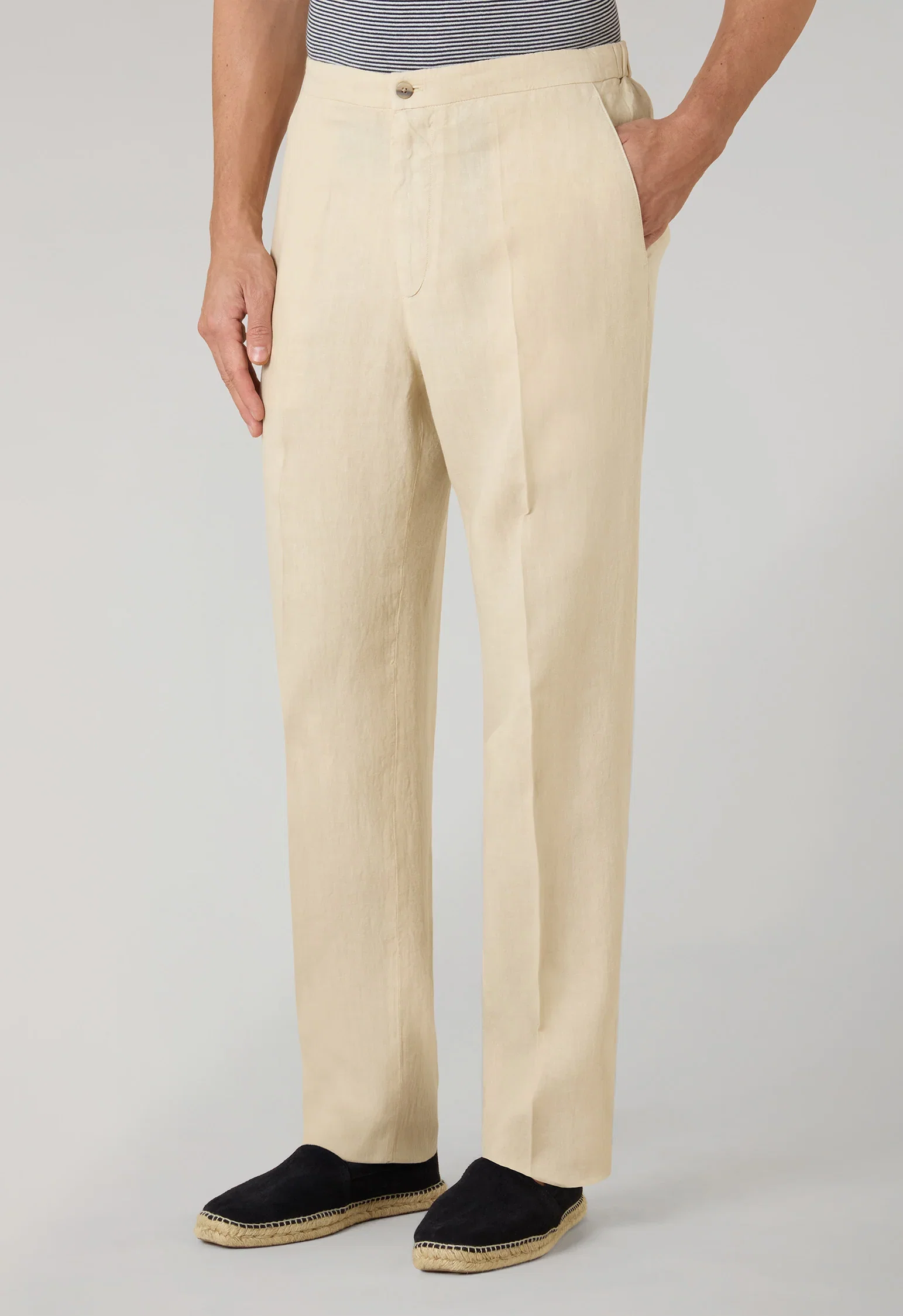 Image of Beige Garment Dyed Linen Joggers