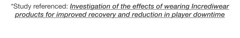 *Study referenced: Investigation of the effects of wearing Incrediwear products for improved recovery and reduction in player downtime
