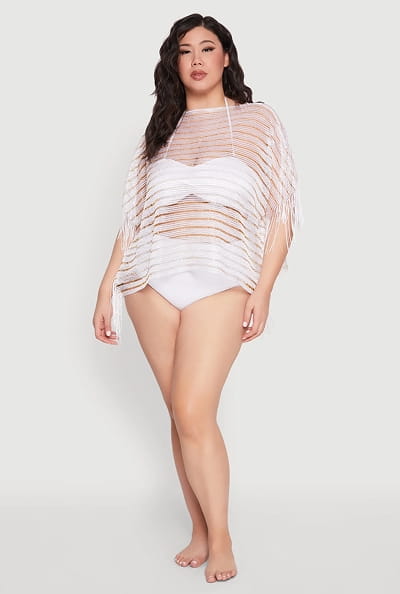 Shop Lurex Shadow Stripe Fringe Swim Cover Up